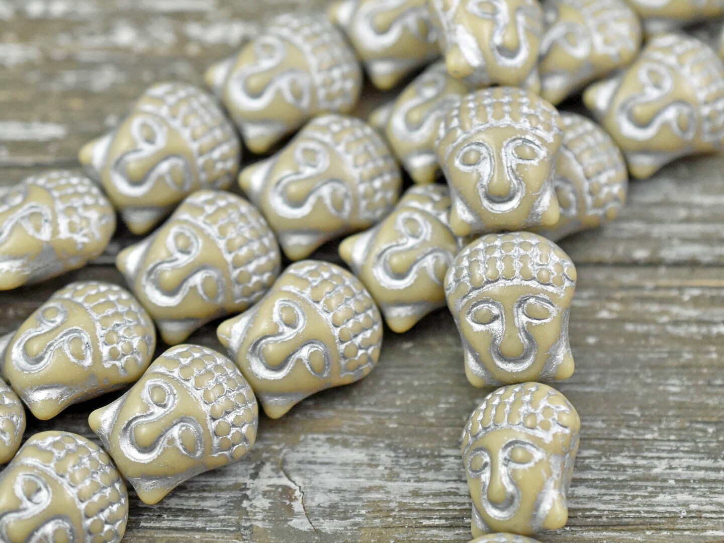 *4* 15x14mm Silver Washed Opaque Beige Buddha Head Beads | Michaels