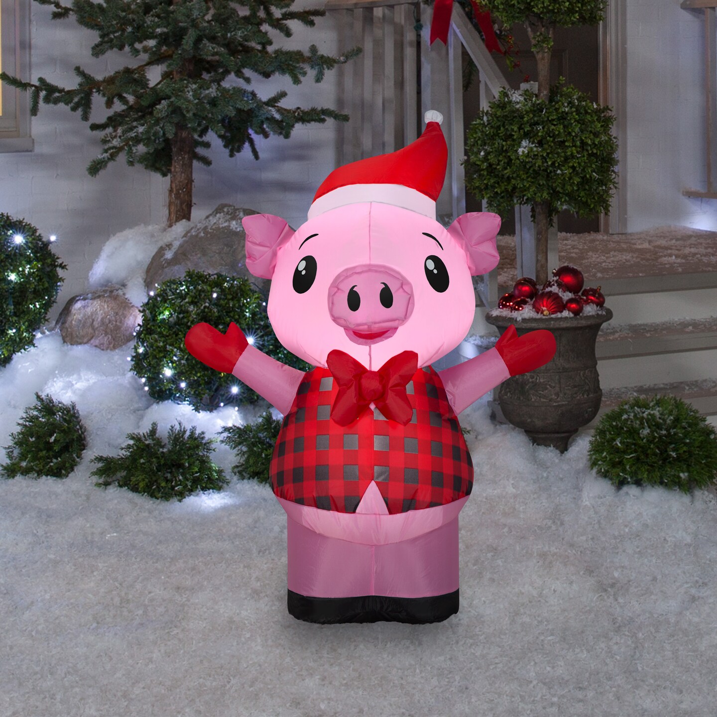 3.5&#x27; Gemmy Airblown Christmas Pig in Christmas Vest 119531