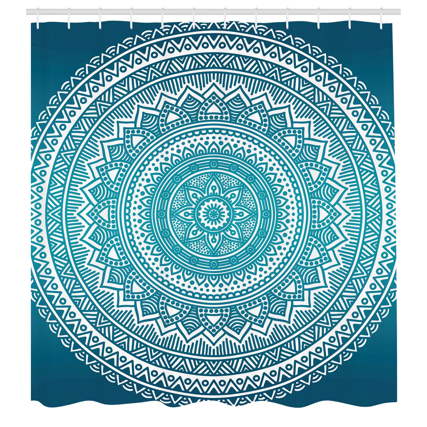 Ambesonne Turquoise Ombre Shower Curtain, Mandala Medallion Starry Design with Flower in Middle Art, Cloth Fabric Bathroom Decor Set with Hooks, 69&#x22; W x 70&#x22; L, Dark Turquoise