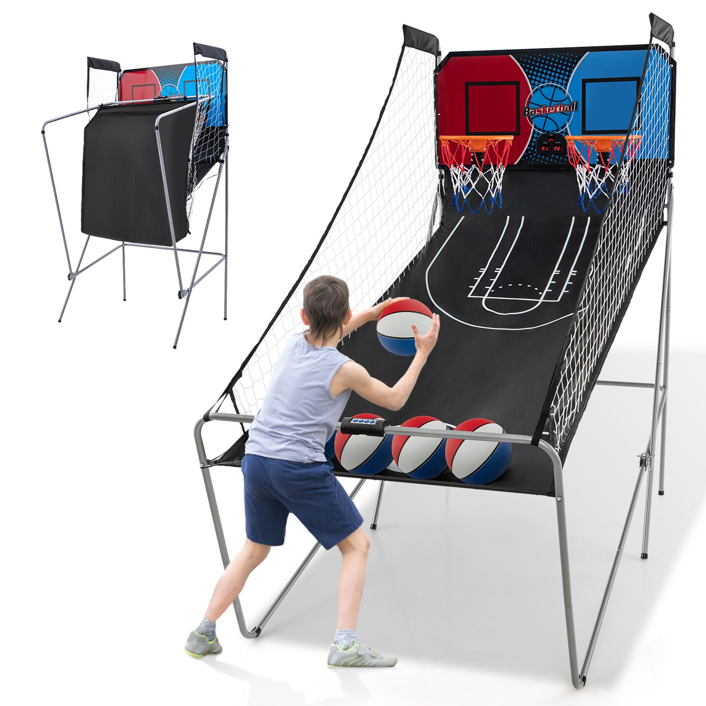 Dual Shot Basketball Arcade Game With 8 Game Modes And 4 Balls-Red
