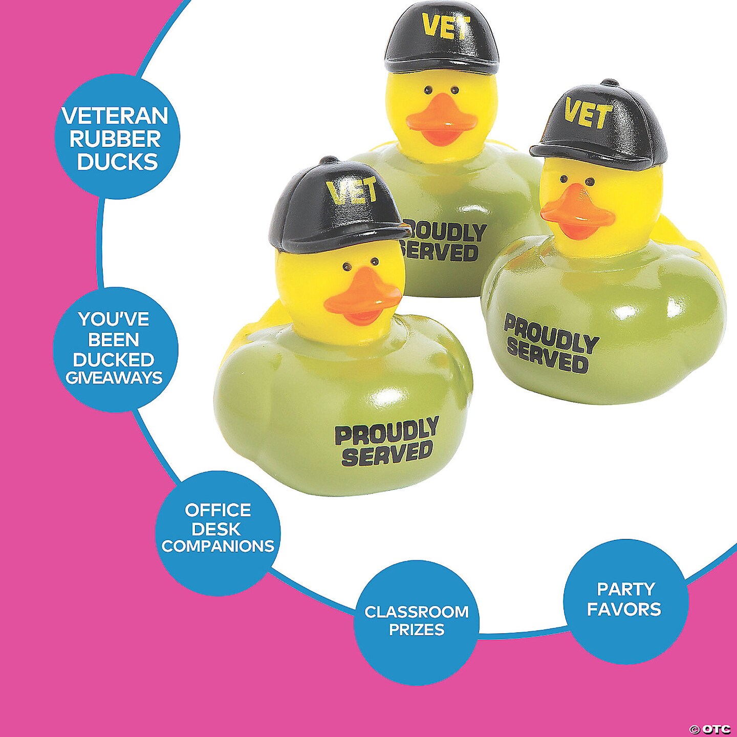 2&#x22; Veteran Rubber Ducks in Green T-Shirts and Black Cap - 12 Pc.