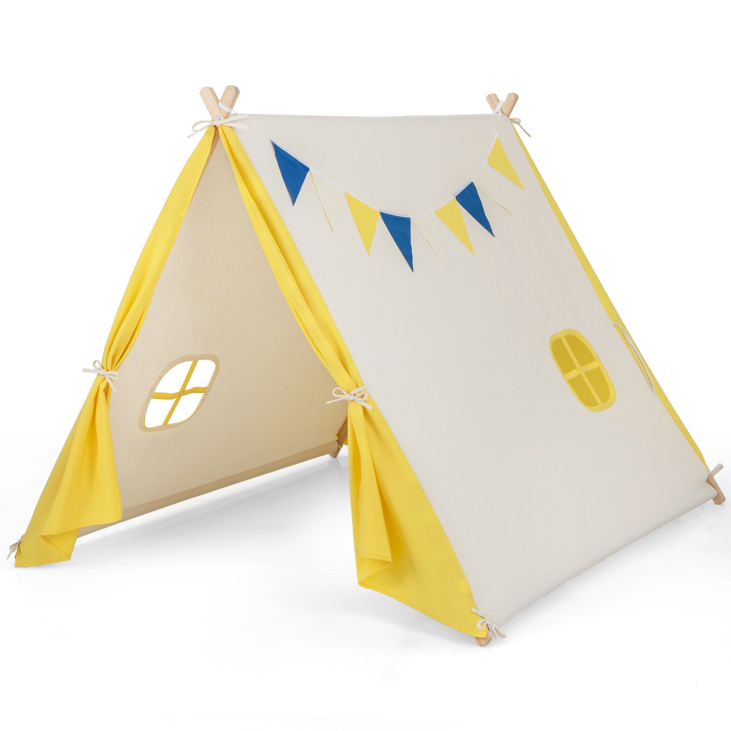 Kids Play Tent With Solid Wood Frame Holiday Birthday Gift &#x26; Toy For Boys &#x26; Girls