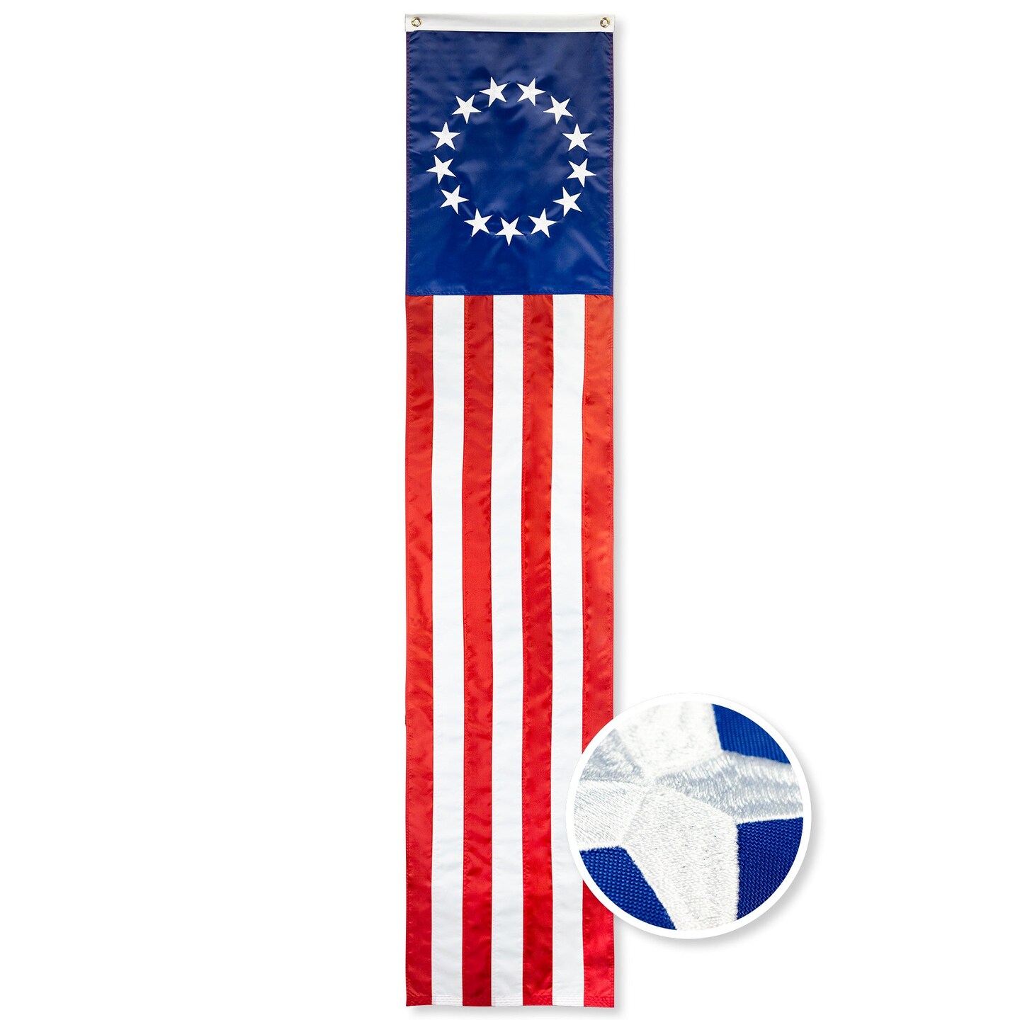 G128 Betsy Ross Pull Down Bunting Flag | 1.67x8 Ft | Embroidered Polyester