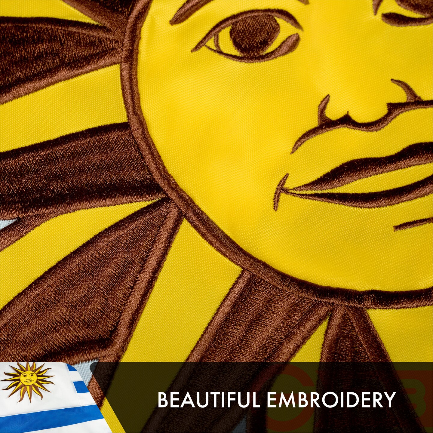G128 Uruguay (Uruguayan) Flag | 3x5 feet | Double Sided Embroidered 210D Indoor/Outdoor, Brass Grommets, Heavy Duty Polyester