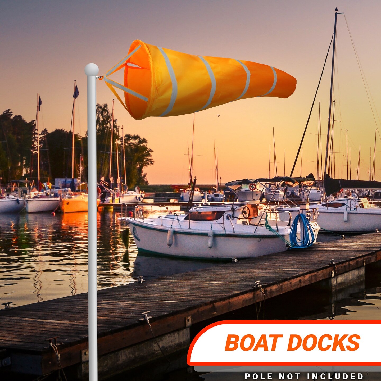 G128 Orange Windsock 60 Inch | Printed 210D Polyester | Heavy Duty Polyester Wind Direction Measurement with Reflective Belt, For Outdoor Airport, Farm and Park