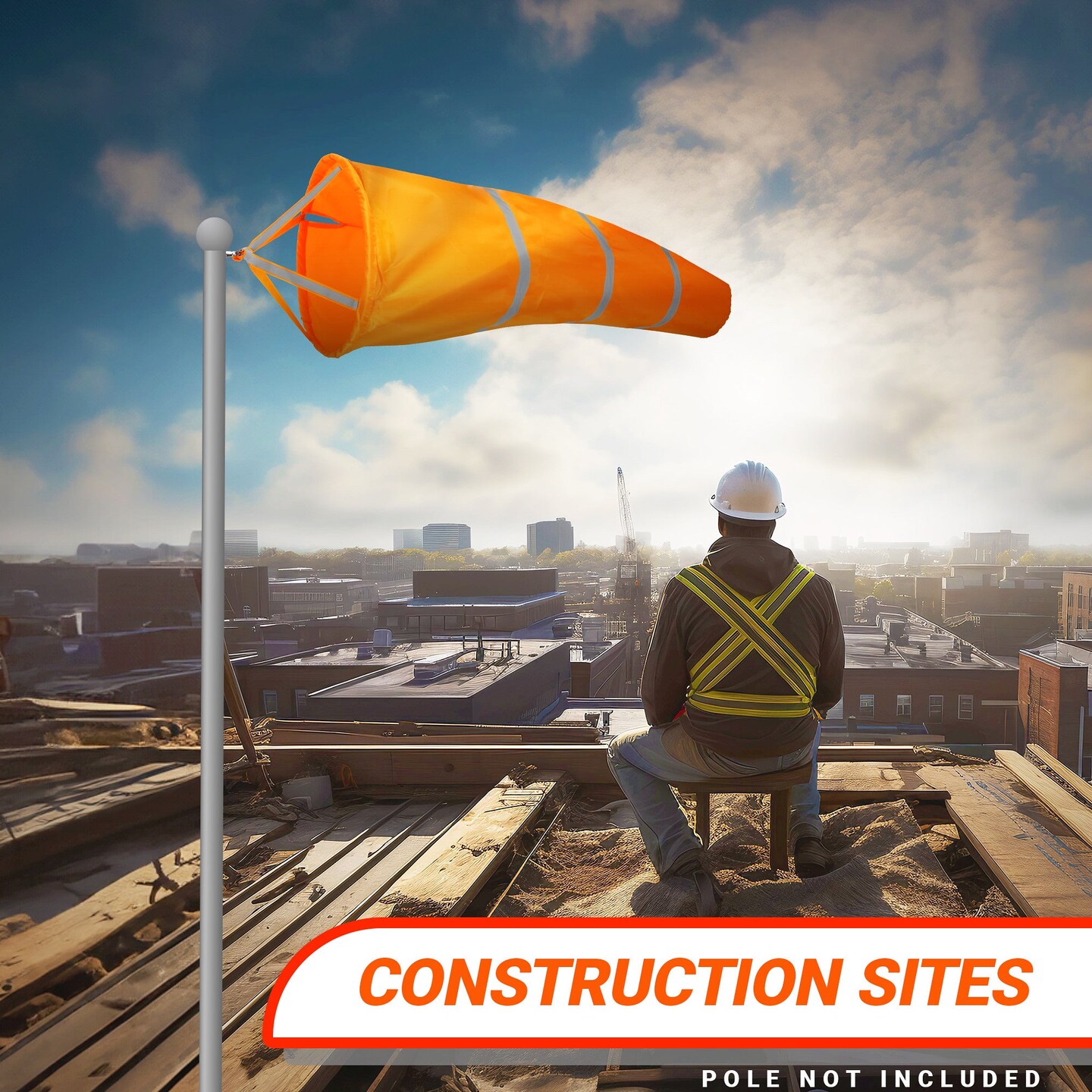 G128 Orange Windsock 40 Inch | Printed 210D Polyester | Heavy Duty Polyester Wind Direction Measurement with Reflective Belt, For Outdoor Airport, Farm and Park