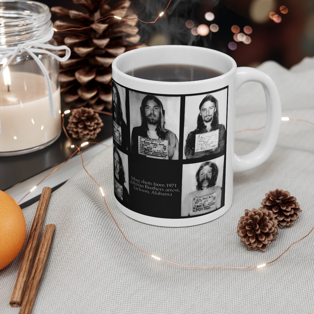 Allman Brothers Band Mugshots Coffee Mug 11oz | Magnificent 1971 Mug Shot  Portraits | Jackson, Alabama | Made To Order | Original Art Design