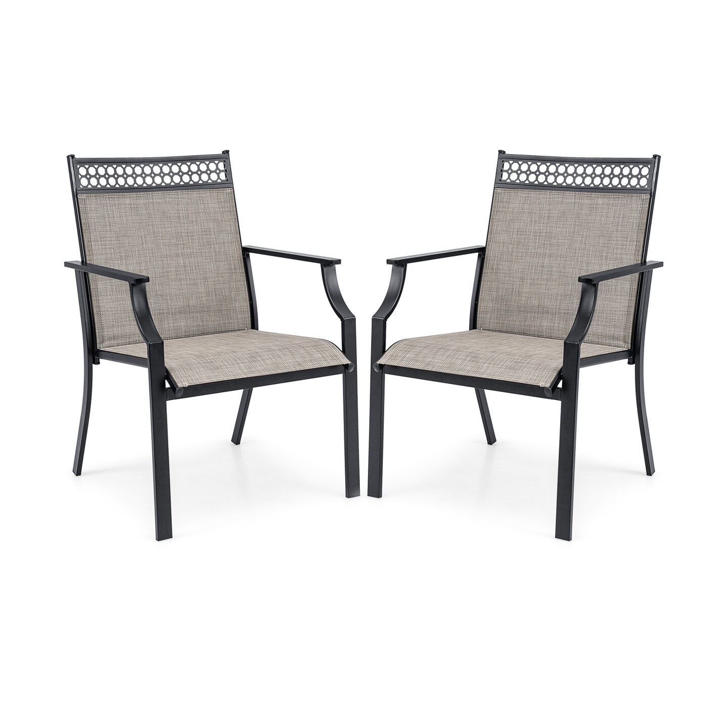 Brown Outdoor Patio Chairs 2-Pack Fabric Seat Metal Frame Weather-Resistant