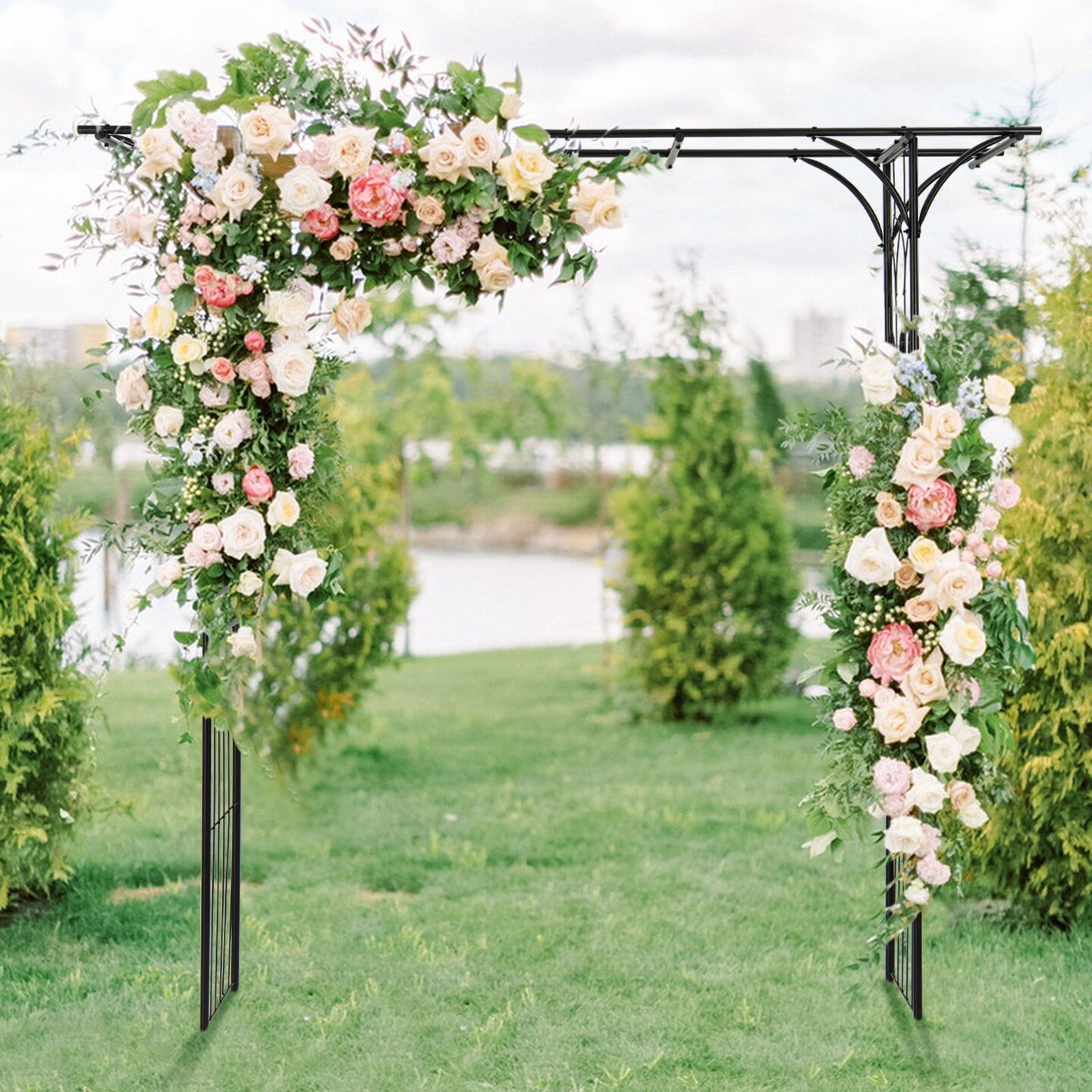 81 Inch Garden Arbor Metal Archway For Climbing Plants-Black