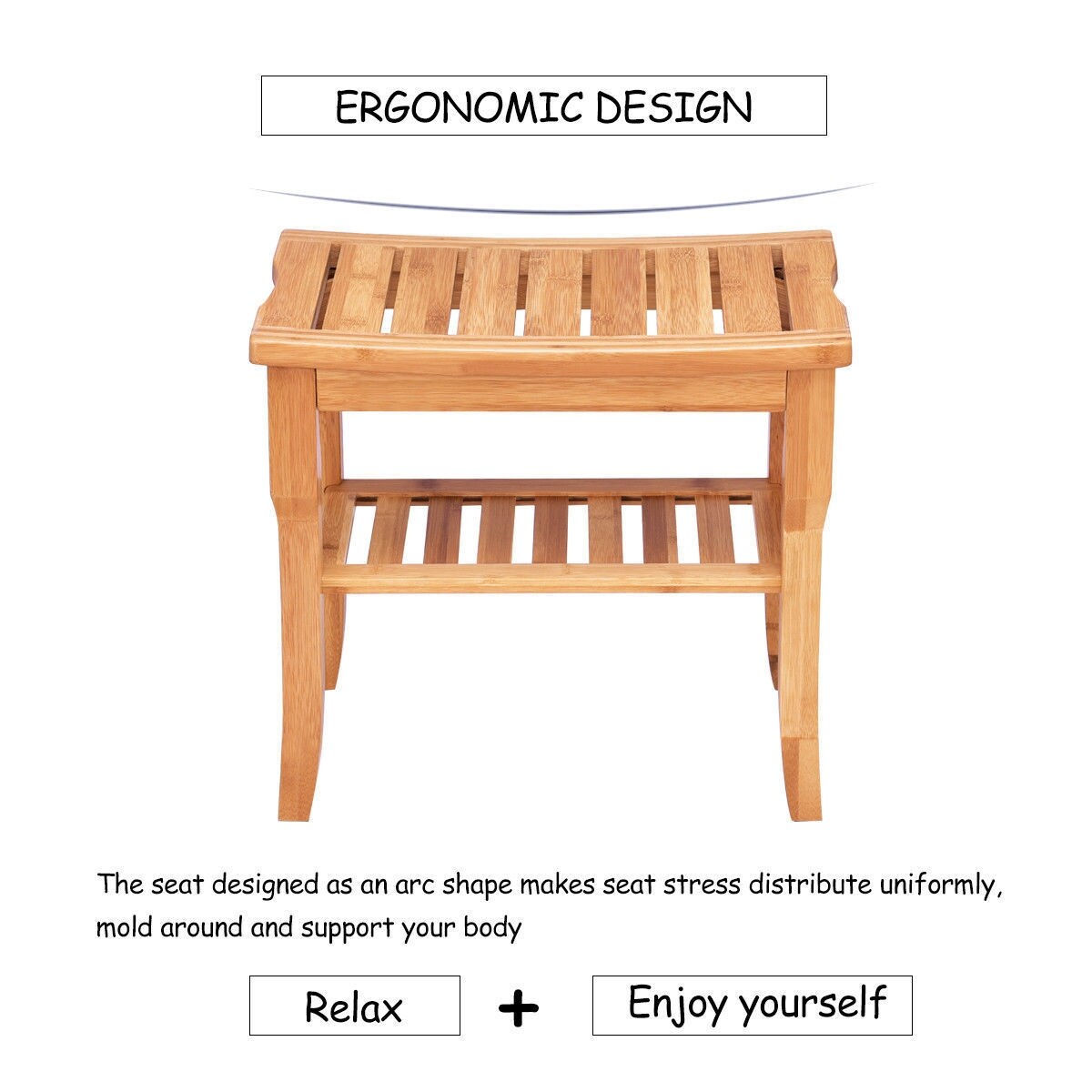Bathroom Wicker Shower Chair Bench With Storage Shelf