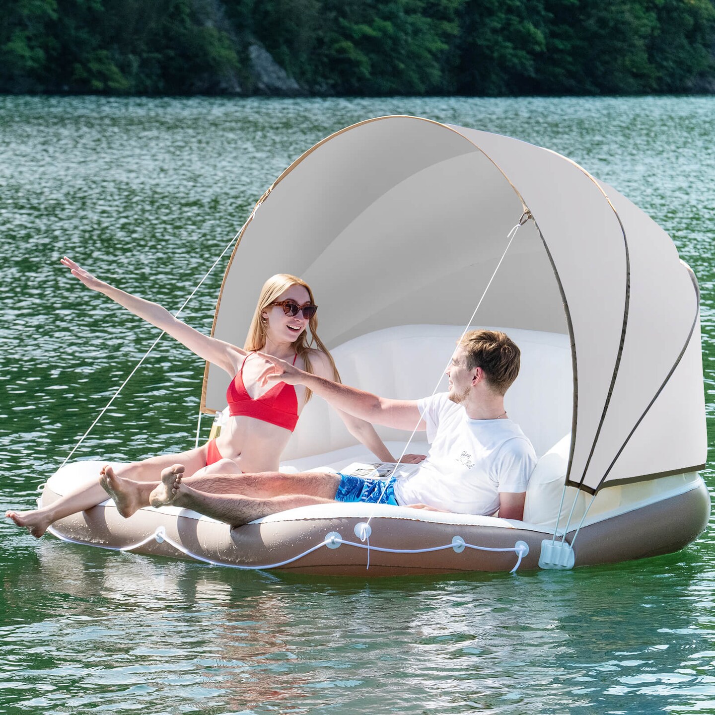 Inflatable Pool Float Lounge Swimming Raft With Large Canopy