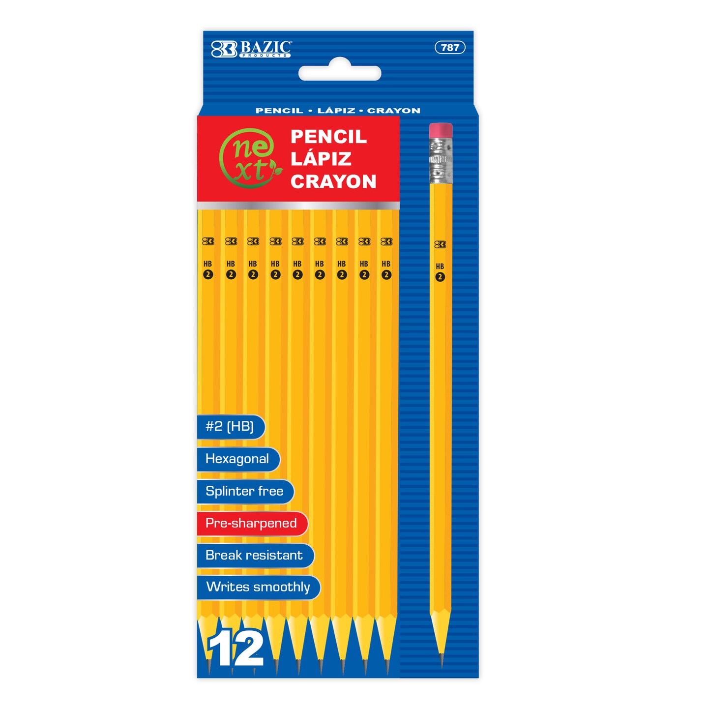 BAZIC Yellow Pencil #2 Pre-Sharpened (12/Pack)