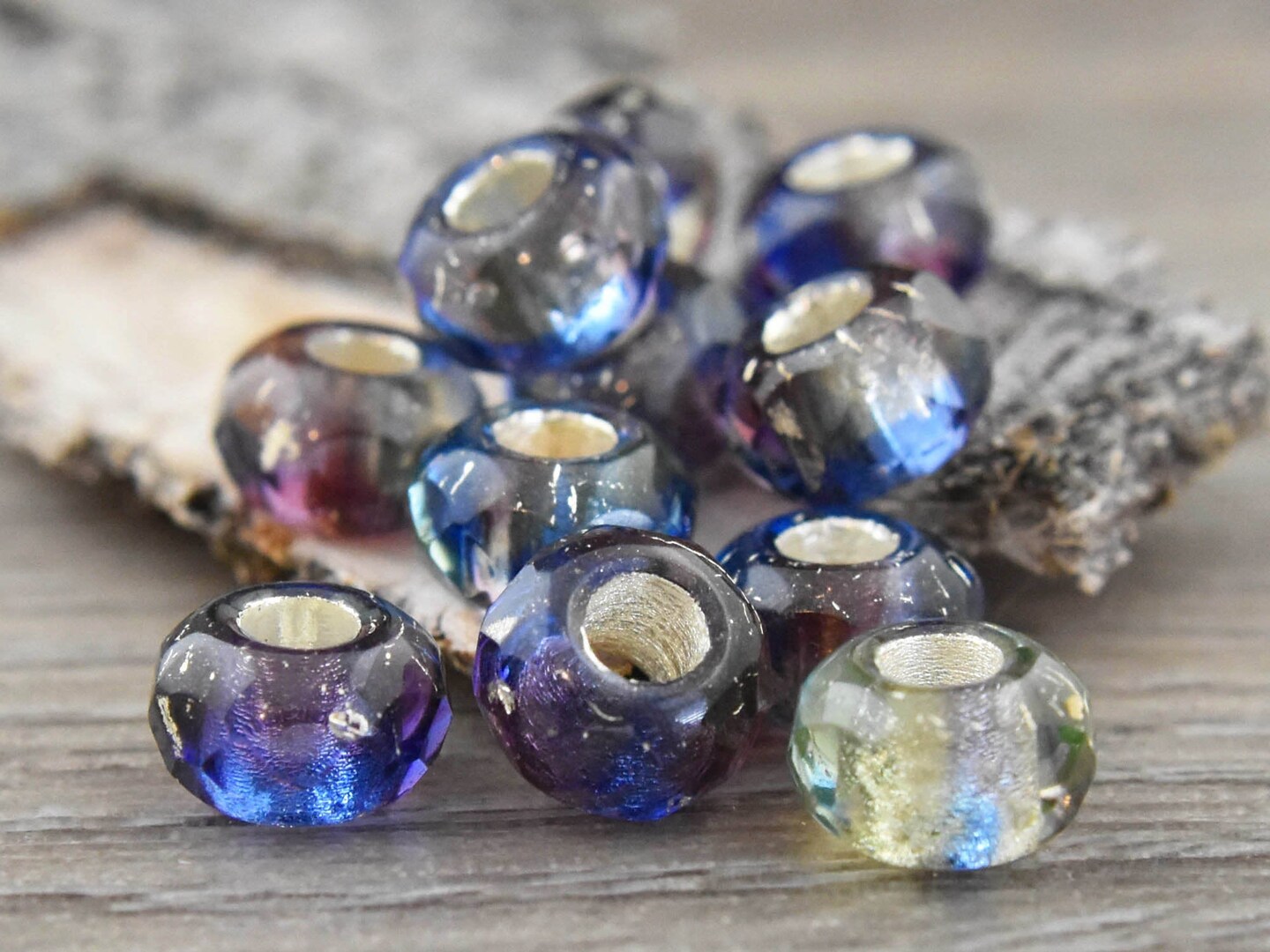 *25* 5x8mm Silver Lined Sapphire/Jonquil/Amethyst Faceted Large Hole Rondelle Roller Beads
