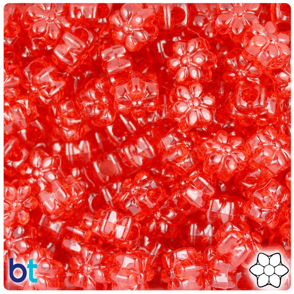 BeadTin Ruby Transparent 13mm Flower Plastic Pony Beads (250pcs)