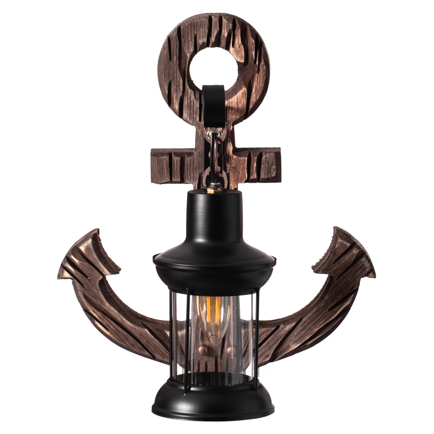 Vintage Industrial Anchor Shape Wooden Wall Lamp, Nautical Ship Wall Sconce Light, Rustic Anchor-shaped Wall Fixture, Anchor Design Wall Lantern, Coastal Boat Decor Lighting for Home Decor, Restaurant or Bar, Set of 2