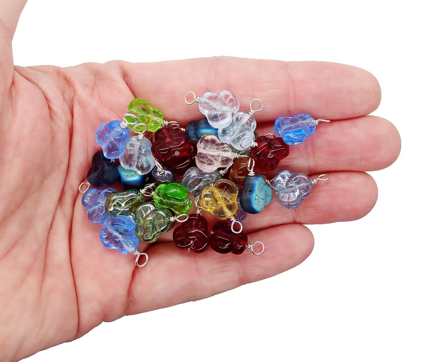 20 Trillium Flower Dangles, Mixed Color Floral Bead Charms, Adorabilities