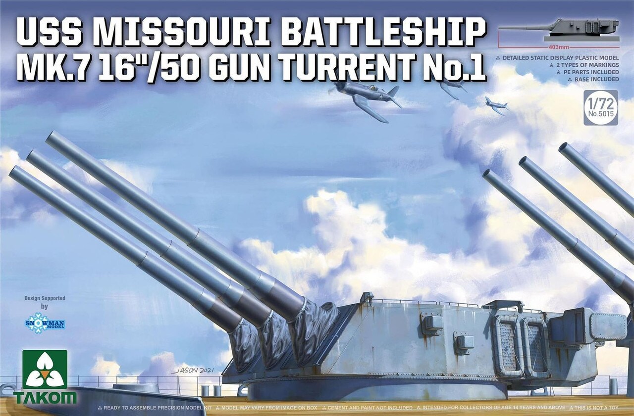 Takom  1/72 USS Missouri Battleship Mk 7 16&#x22;/50 Gun Turret Plastic Model