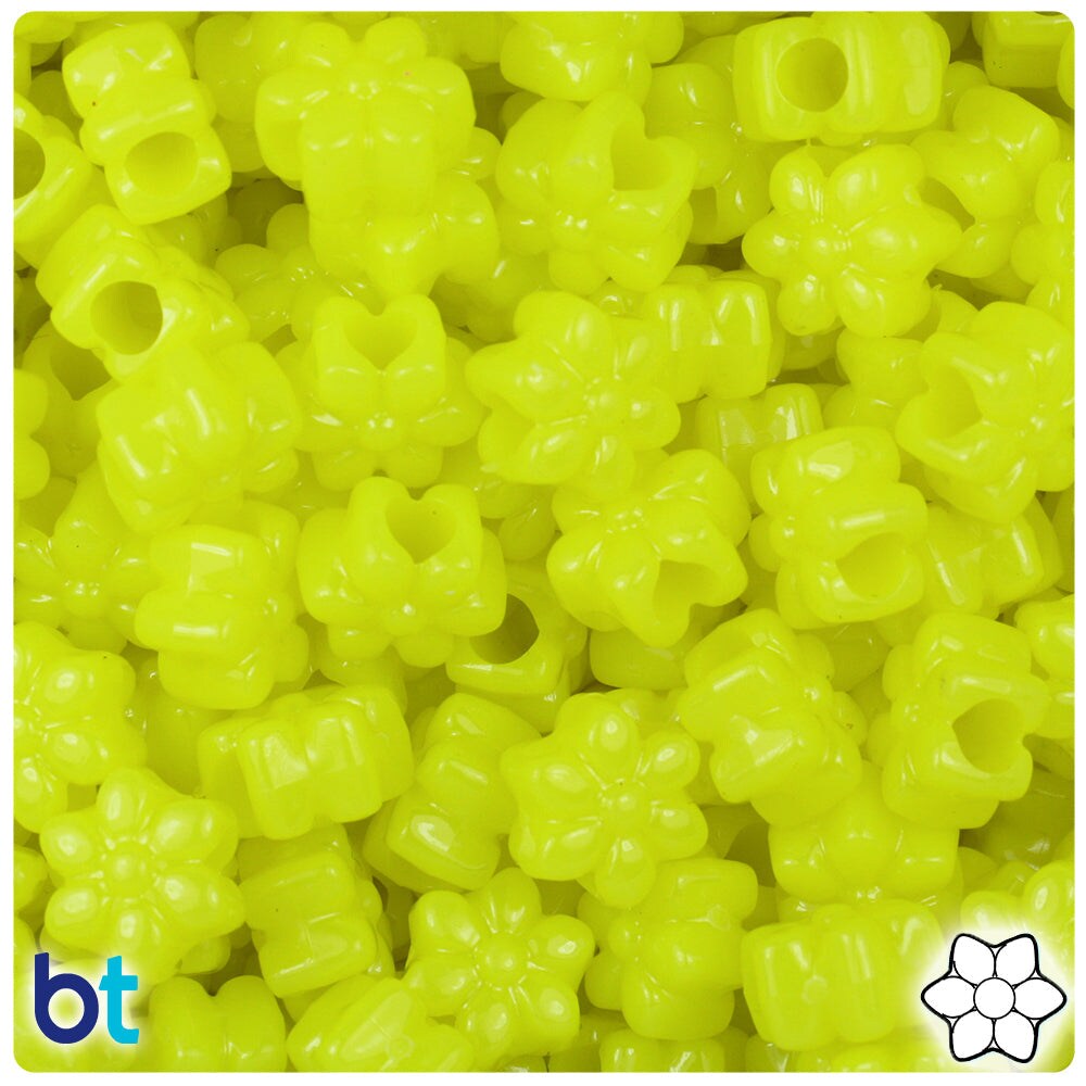 BeadTin Lemon Neon Bright 13mm Flower Plastic Pony Beads (250pcs)