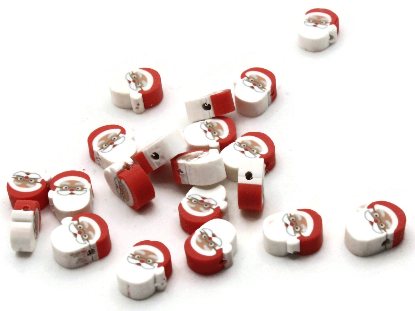 20 Polymer Clay Red and White Santa Claus Beads bB1