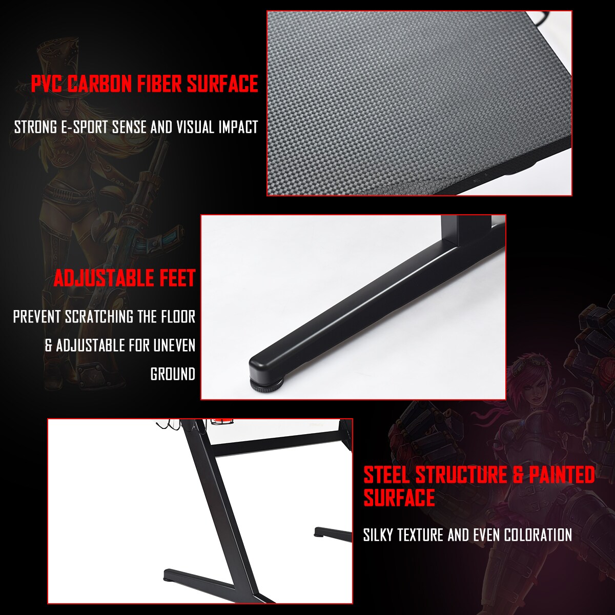 Gaming Desk Computer Studio Desk PC Table Z Shape Gamer Workstation w/Mousepad