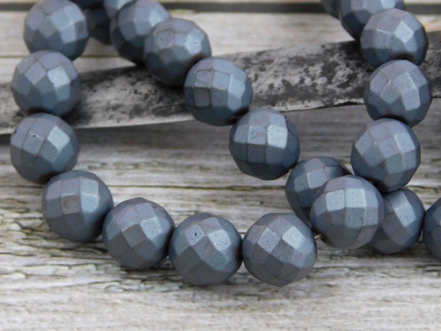 Matte Grey Faceted Round Hemalyke Beads
