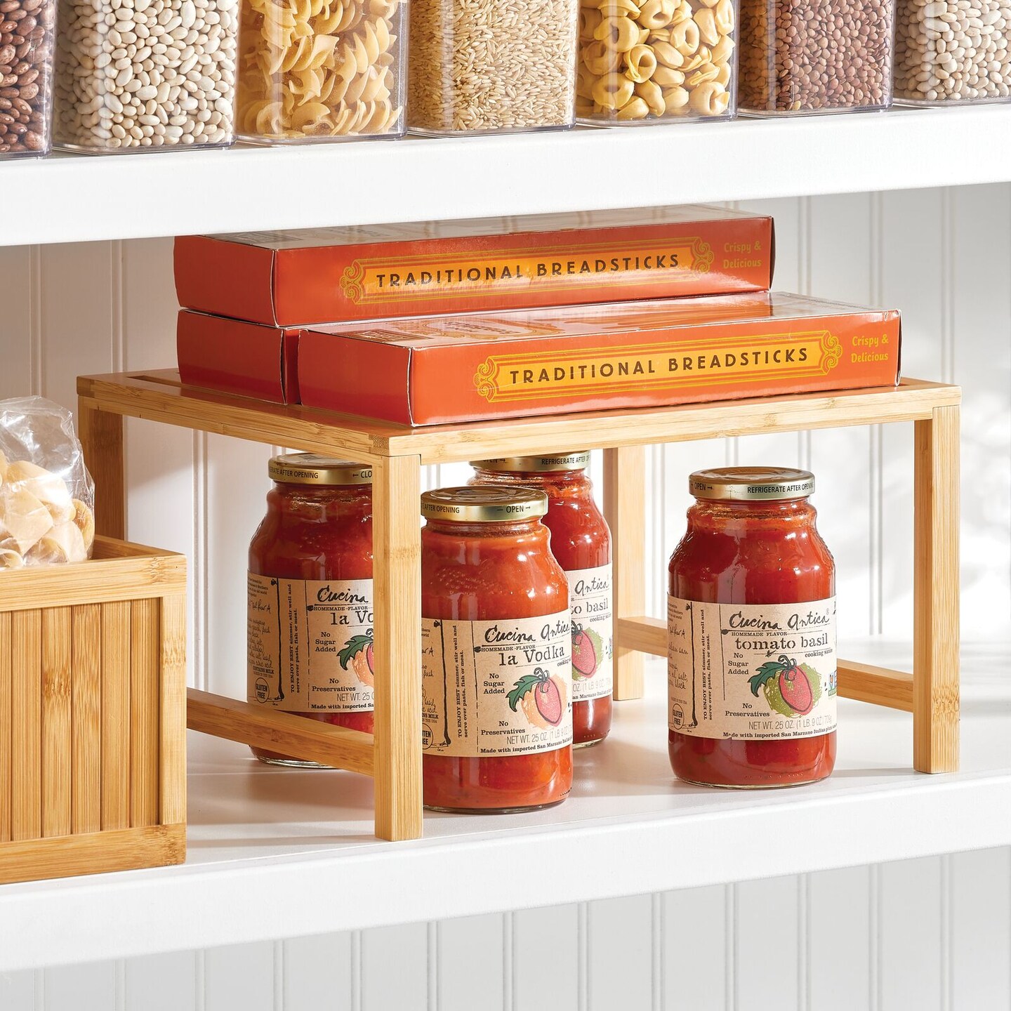 mDesign Natural Bamboo Storage Shelf - Food/Kitchen Organizer - Natural Bamboo