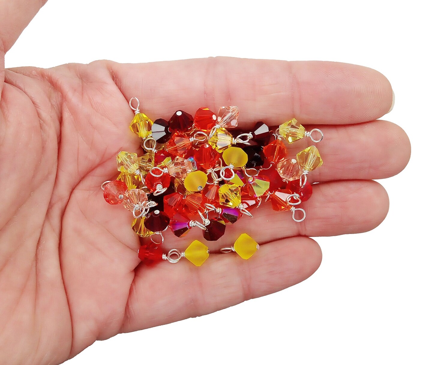 Red, Orange & Yellow Bicone Dangles, 25 Crystal 6mm Bead Charms, Adorabilities