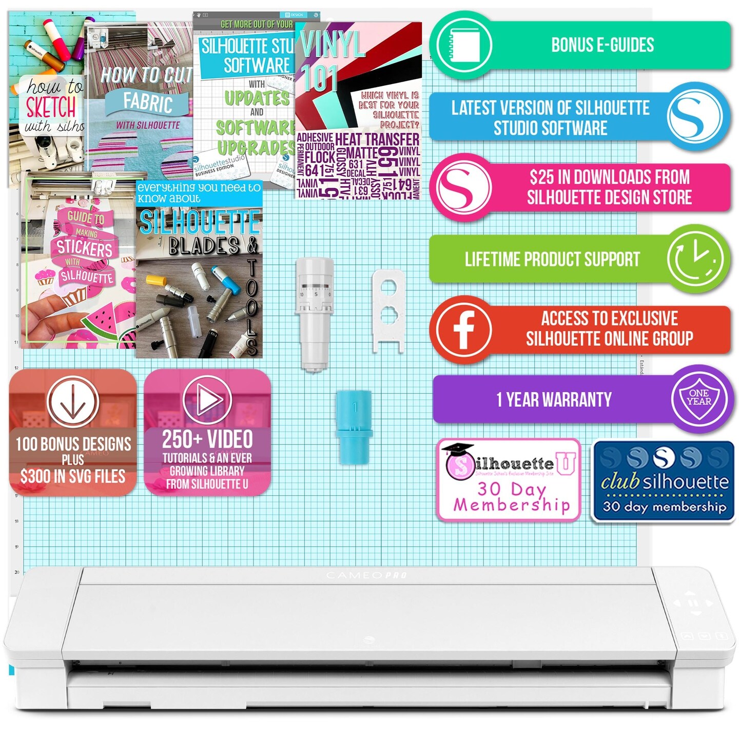 Silhouette White Cameo 4 PRO - 24&#x22; w/ Autoblade, Mat, Roll Feeder