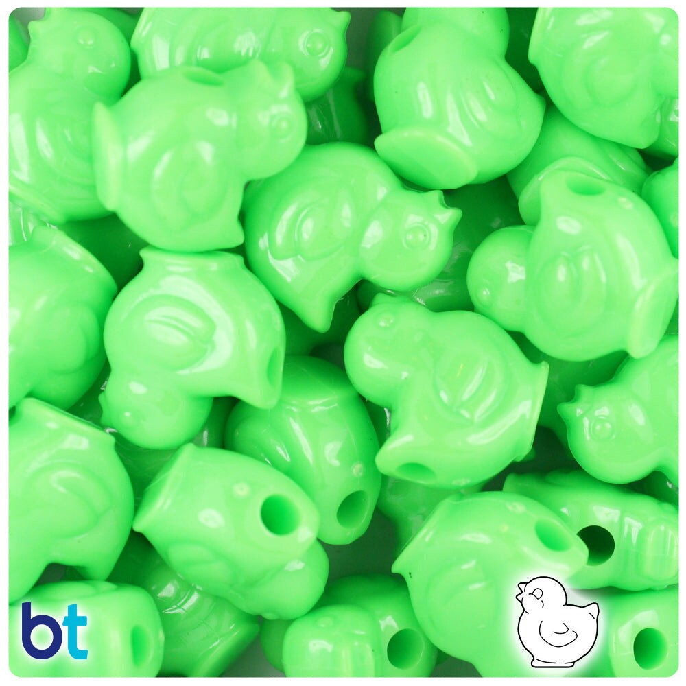 BeadTin Lime Opaque 20mm Chick Plastic Pony Beads (24pcs)