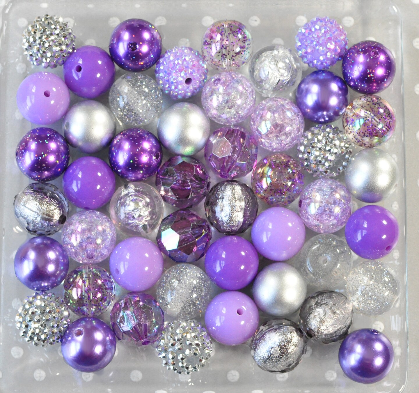 20mm Purple and Silver acrylic bubblegum bead mix