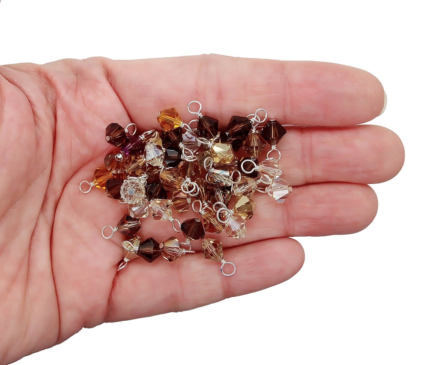 Brown & Gold Bicone Dangles, 25 Crystal 6mm Bead Charms, Adorabilities