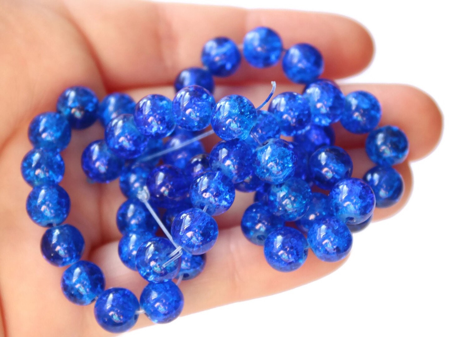 8mm Royal Blue Round Crackle Glass Beads