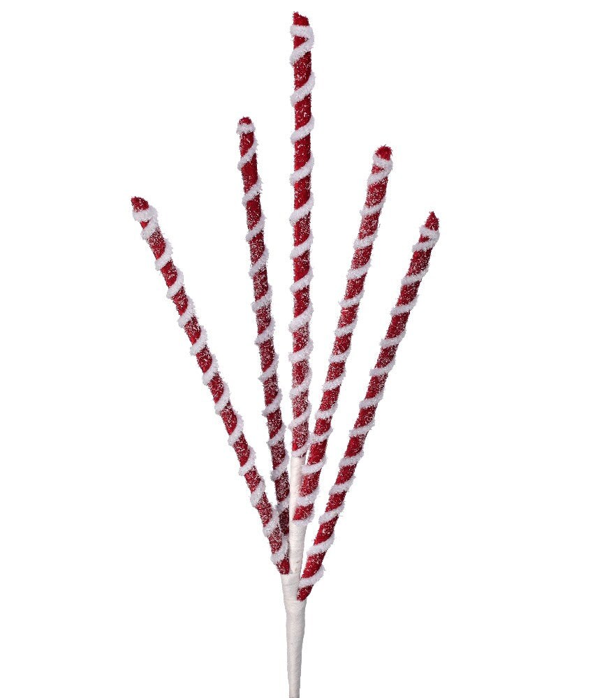 24" Frosted Peppermint Stick Spray – Festive Christmas Decoration
