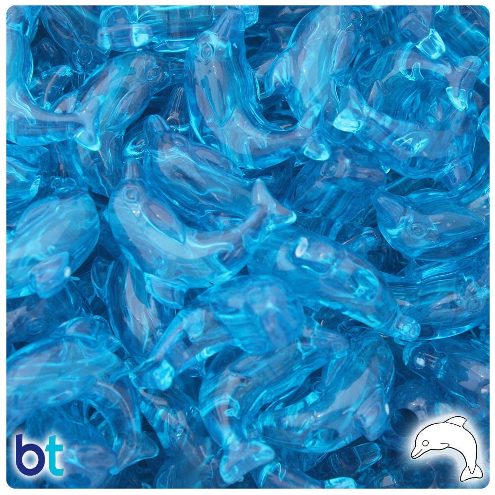 BeadTin Turquoise Transparent 25mm Dolphin Plastic Pony Beads (24pcs)