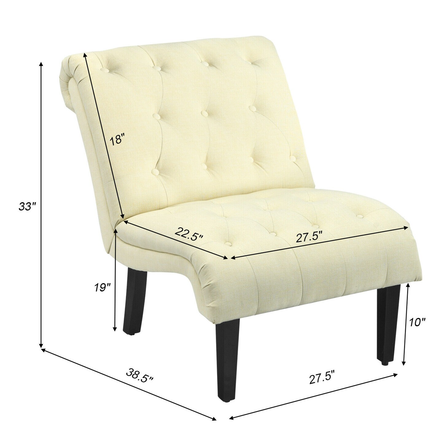 Costway Armless Accent Chair Upholstered Tufted Lounge Chair Wood Leg