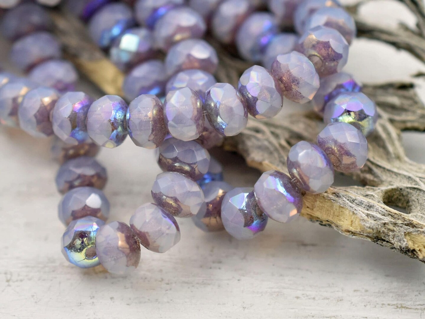 Lavender Opaline Bronze AB Fire Polished Rondelle Beads - 3x5mm or 5x7mm
