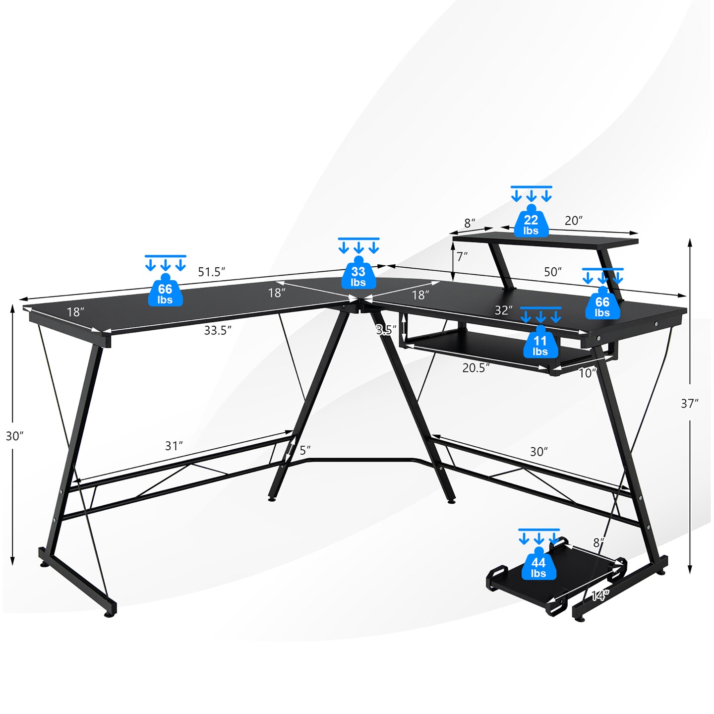 Costway L Shaped Computer Desk Home Office Workstation w/ Movable Monitor Stand