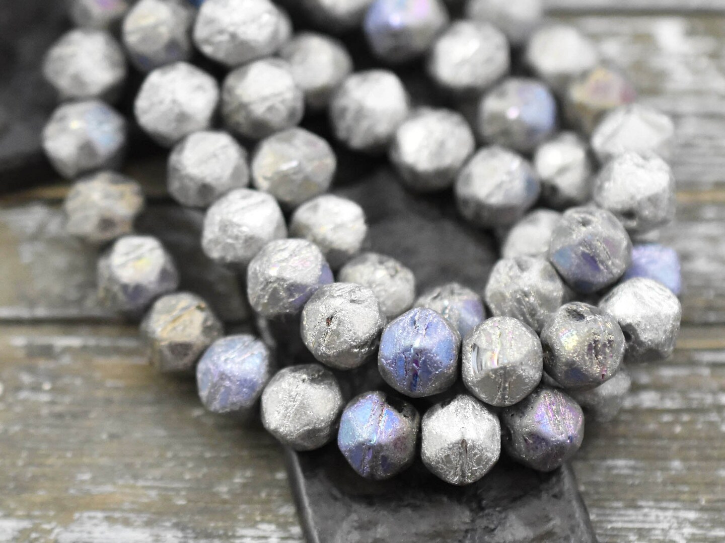 Antique Silver AB Antique Cut Round Beads -- Choose Your Size