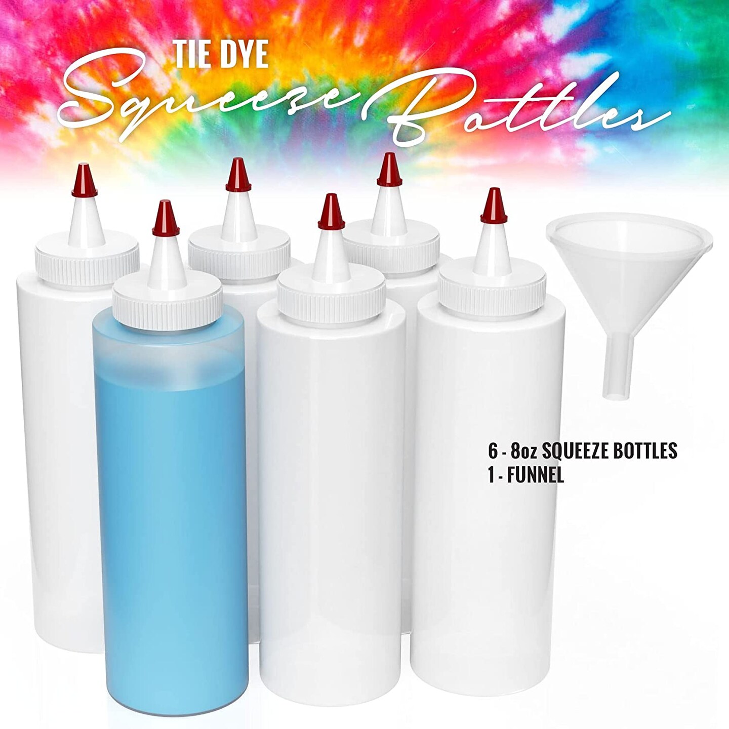 Pixiss Tie Dye Squeeze Bottles (8-Ounce) 6-Pack