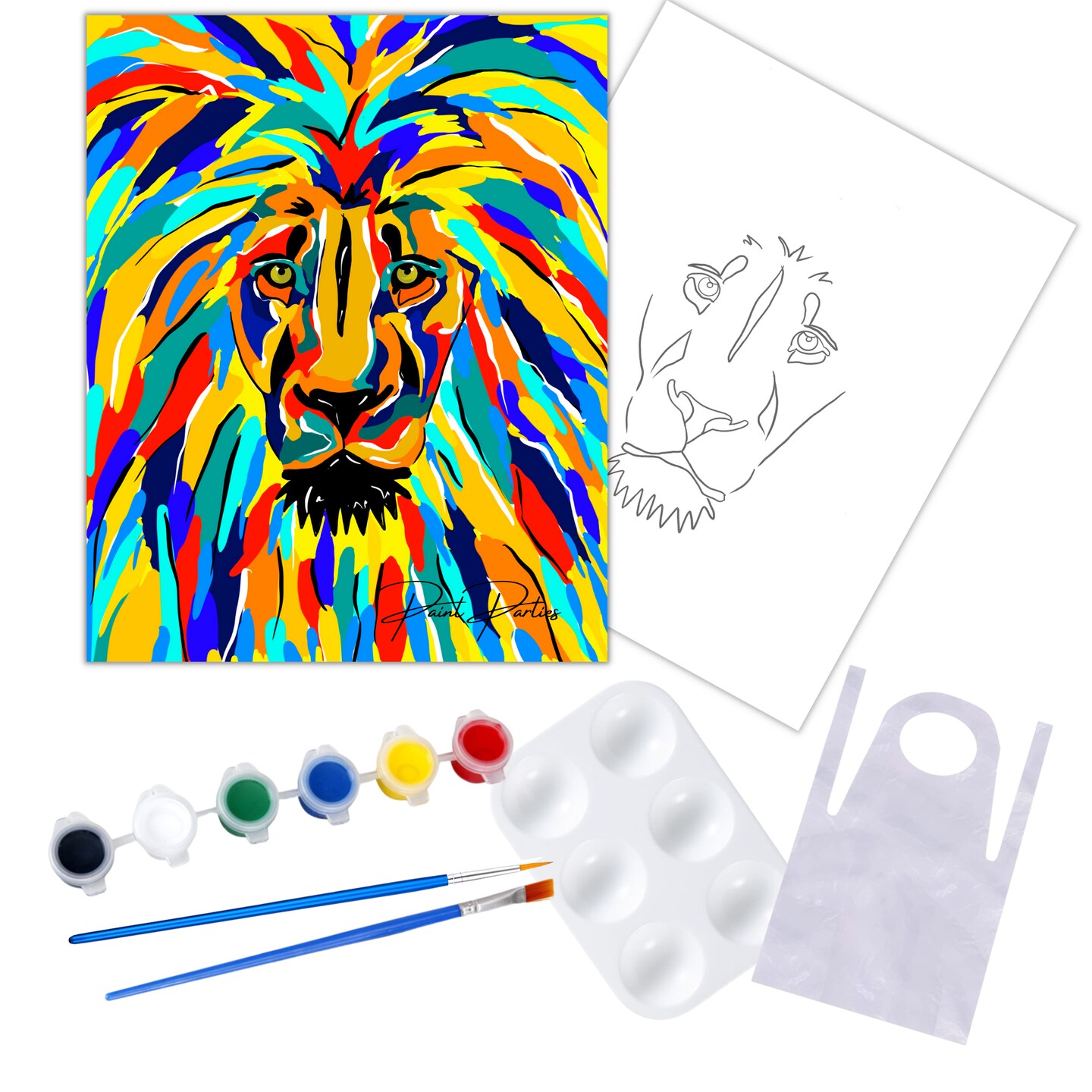"Rainbow Lion" DIY Canvas Art Kit, Acrylic Paint Size 11x14 inch