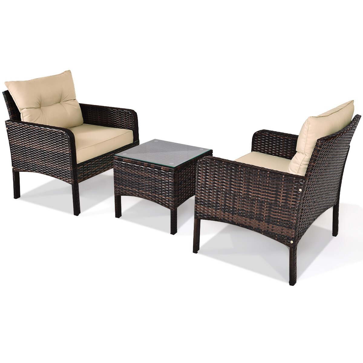 Costway 3PCS  Patio Rattan Conversation Set Cushioned Sofa Chair for Garden