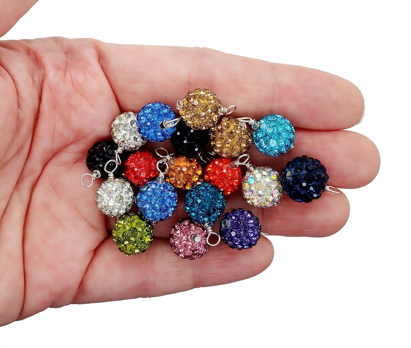 Rhinestone Bead Dangles, 10 pc, Colorful Sparkly Disco Ball Charms, Adorabilities