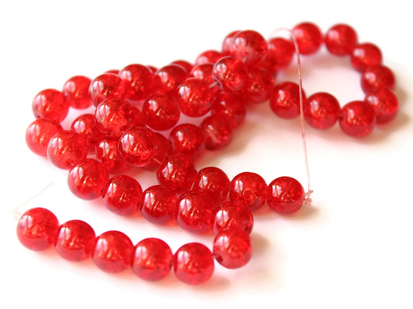 Round Glass Crackle Beads-Red 8mm (50)