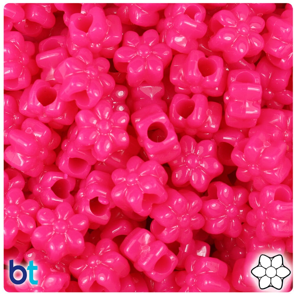 BeadTin Magenta Neon Bright 13mm Flower Plastic Pony Beads (250pcs)