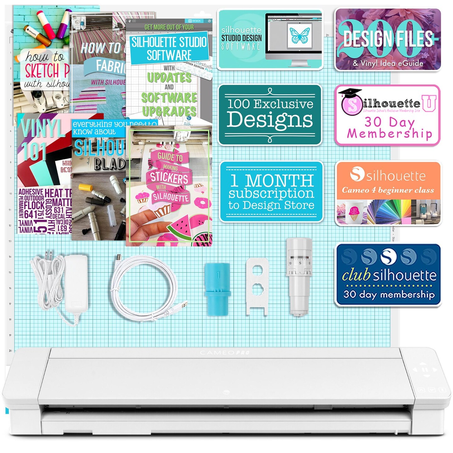 Silhouette White Cameo 4 with Advanced Blade Pack, 38 Oracal Sheets, Siser  HTV 