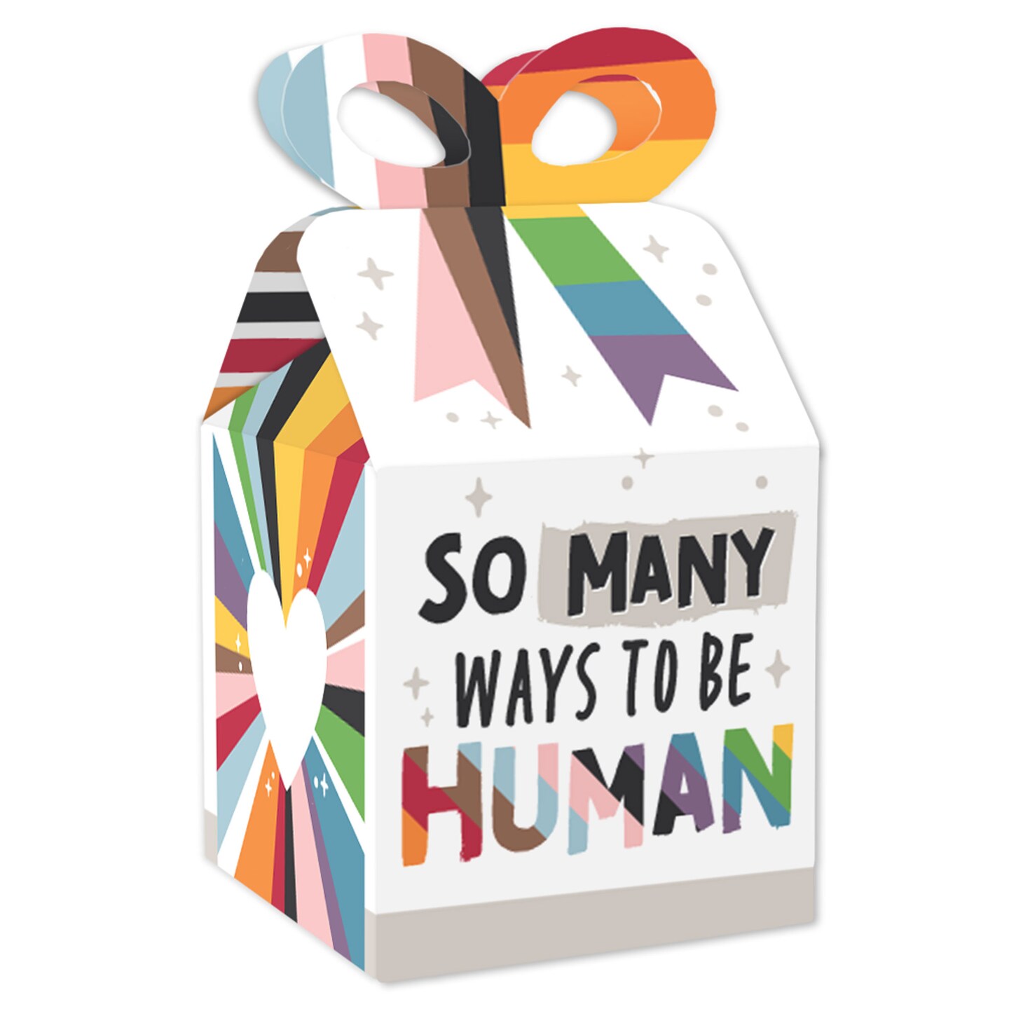 Big Dot of Happiness So Many Ways to Be Human - Square Favor Gift Boxes - Pride Party Bow Boxes - Set of 12