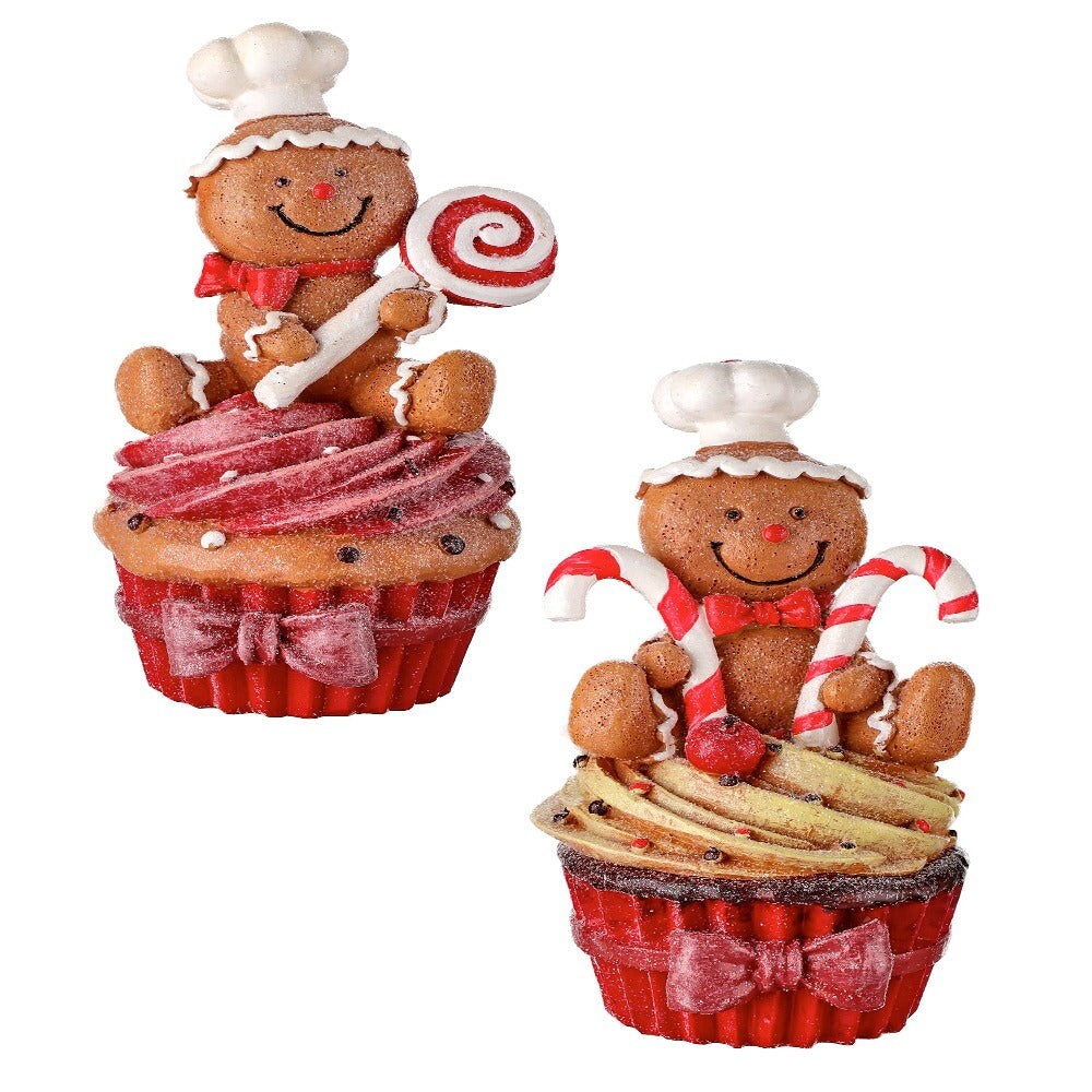 5.5&#x22; RESIN GINGERBREAD/CANDY CUPCAKE 2AST