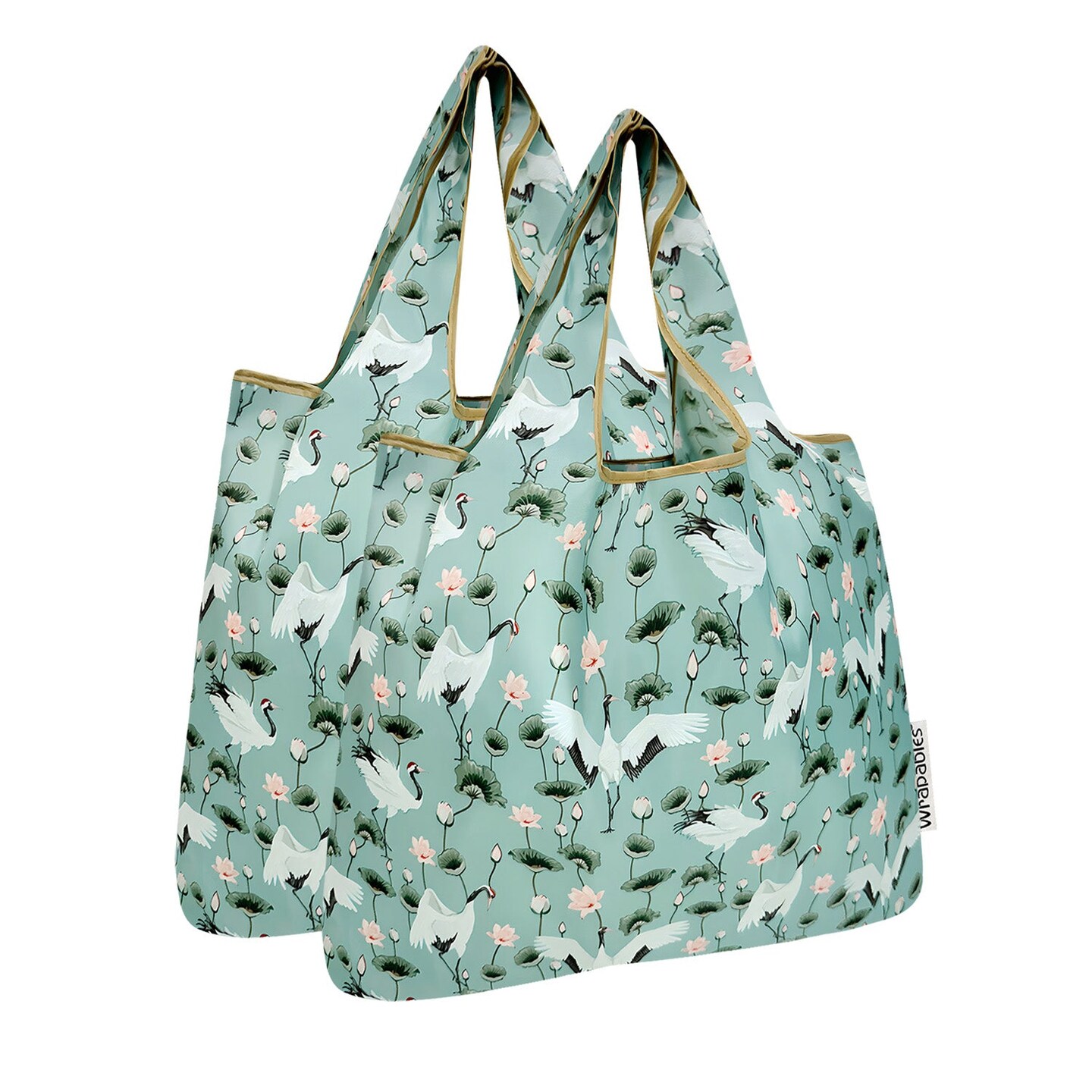 Wrapables Medium Foldable Tote Nylon Reusable Grocery Bag (Set of 2), Lotus Cranes