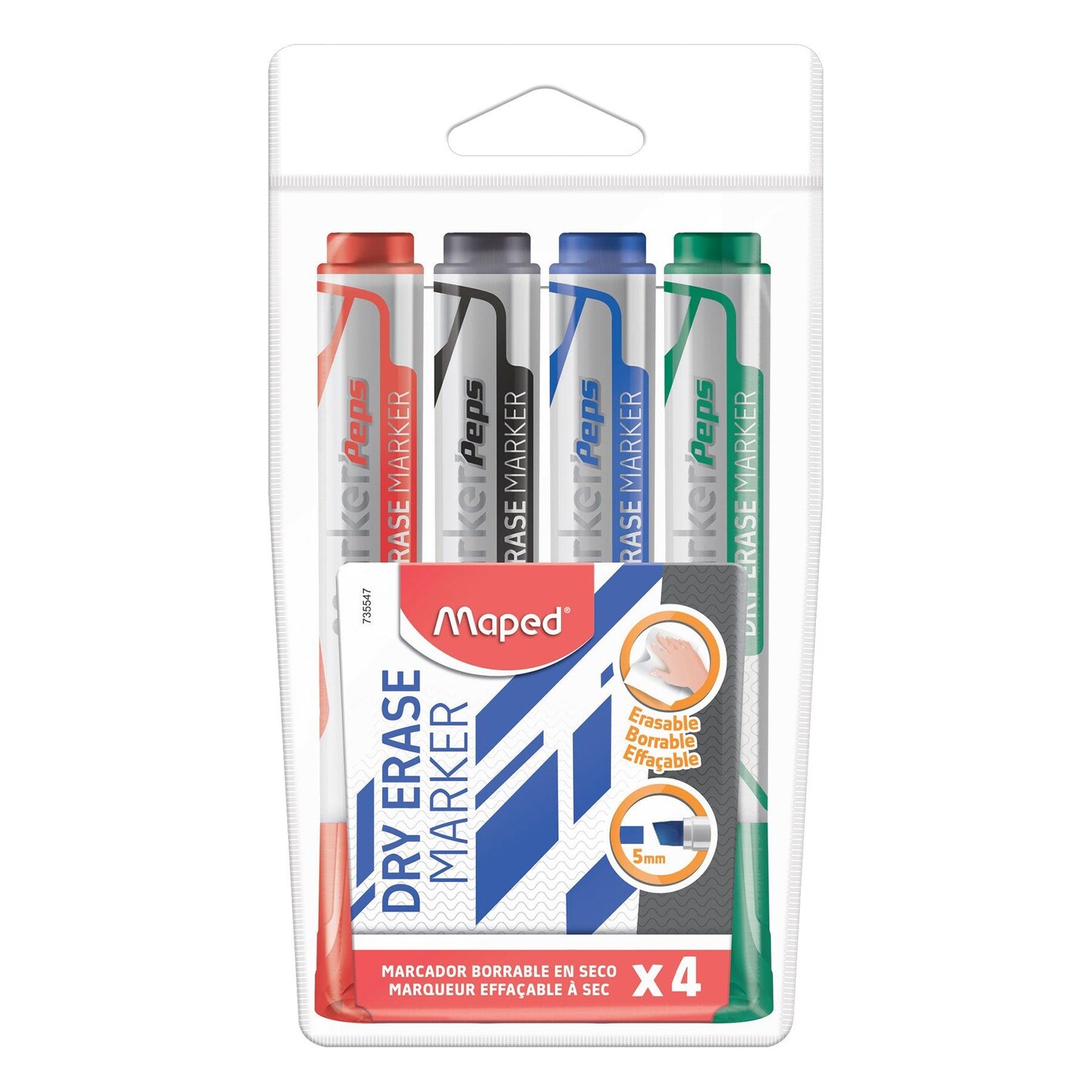 Marker&#x27;Peps Dry Erase Jumbo Marker, Chisel Tip, 4 Per Pack, 6 Packs