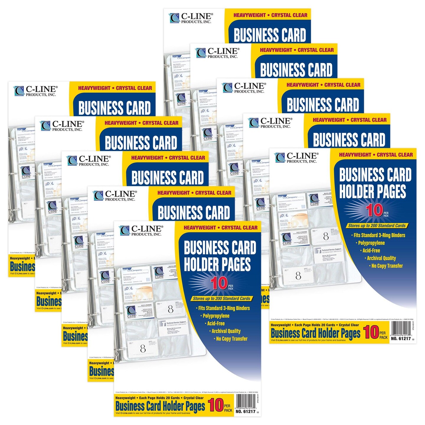 Business Card Holder, Poly without Tabs, Holds 20 Cards/Page, 11-1/4&#x22; x 8-1/8&#x22;, 10 Per Pack, 10 Packs
